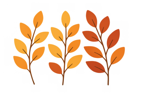 Autumn branches with vibrant leaves changing colors, symbolizing seasonal fall, nature, environment, and harvest, on transparent background