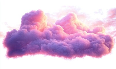 fluffy pink and purple cloud glowing with warm sunrise light, dreamy and serene pastel sky