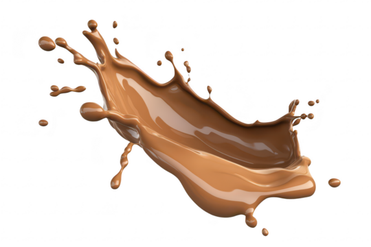 A dynamic splash of rich brown liquid against a clean white background. capturing the fluid motion and texture. perfect for culinary or artistic themes