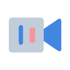 Stylized video camera icon on a black background graphic