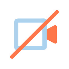 No video conference allowed, muted camera flat design icon