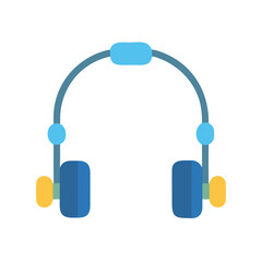 Obraz premium Blue and yellow headset for music listening in flat style