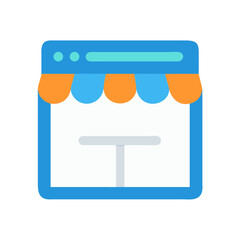 Online store webpage icon with awning and shopping cart