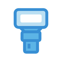 Simple blue camera flash icon on black background stock