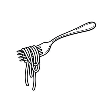 Hand drawn illustration of spaghetti on a fork