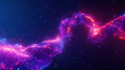 Swirling neon purple and pink cosmic particle stream twisting like a glowing ribbon across a starry dark space, evoking wonder and dynamic energy