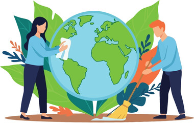 Volunteers cleaning the Earth together, global sustainability project promoting environmental responsibility and eco-friendly practices for a greener future