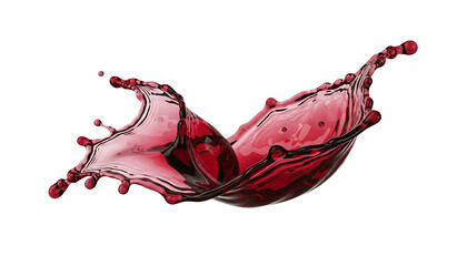 A vibrant splash of red wine frozen in motion against a stark white background creating a dynamic form