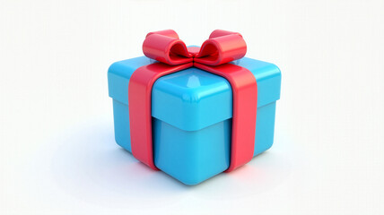 Obraz premium Vibrant blue gift box with a striking red ribbon and bow, perfect for celebrations and special occasions, conveying joy and surprise.
