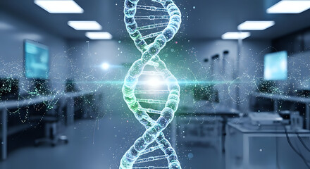 Stunning DNA double helix in advanced research lab showcasing genetic engineering and cutting-edge biotech, ideal for medical breakthroughs and scientific innovations