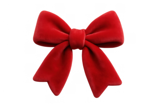Red velvet bow creating a festive decorative element, symbolizing celebration, holiday, and gift giving, transparent background