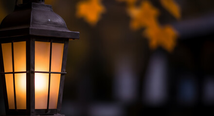 Soft glowing lantern light, blurred background, warm November night aesthetic