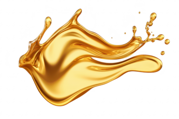 A splash of golden liquid elegantly flowing and curving. captured against a clean white background. ideal for illustrating luxury. fluidity. or culinary themes