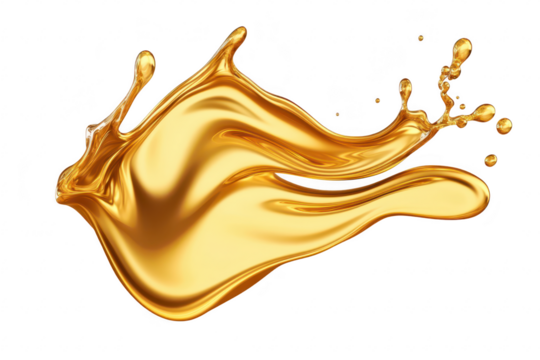 A splash of golden liquid elegantly flowing and curving. captured against a clean white background. ideal for illustrating luxury. fluidity. or culinary themes