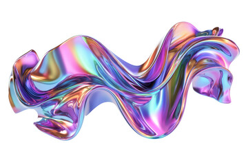 A vibrant. abstract sculpture made of flowing. iridescent material. dynamic curves and colors. set against a clean white background. ideal for artistic and design applications