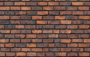 Obraz premium weathered red brick wall with rough mortar joints and repeating rectangular pattern, rustic warm texture evoking nostalgia and urban industrial character