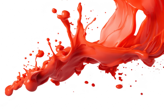 A splash of red paint dynamically colliding with a white background. creating a striking visual effect that captures the essence of creativity and artistic expression