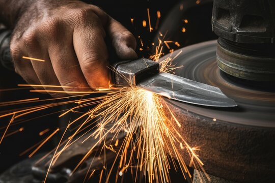 Knife Sharpening on Grinding Wheel with Flying Sparks | Metalwork and Blade Craftsmanship