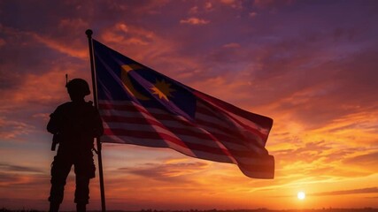 Malaysia Flag in Orange Sunset – Commonwealth Day Unity Concept