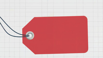 Blank red price tag with string on grid background
