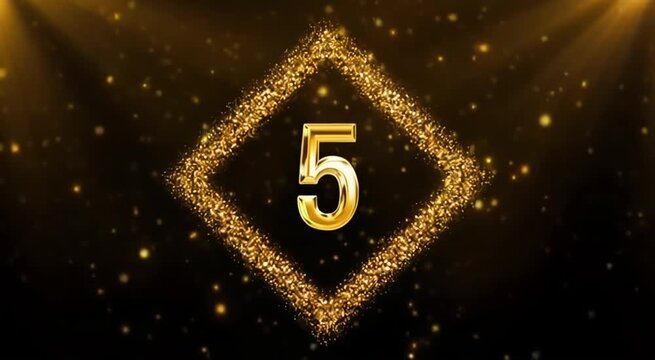 Luxurious golden glitter New Year 2026 countdown video. Elegant motion graphic with a sparkling diamond frame and metallic numbers 10 to 1, perfect for corporate events, NYE celebrations, and festive 