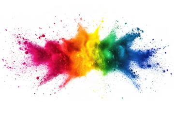 A explosion of colorful powder creating a dynamic. artistic splash in a white background. ideal for creative projects. celebrations. or promotions of color-related events