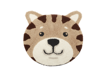 Cute cartoon tiger face rug with brown stripes and white muzzle