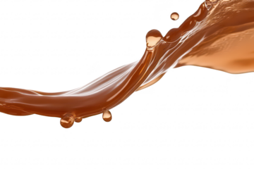 A smooth wave of rich brown liquid gracefully flows against a clean white background. capturing the essence of fluid motion. ideal for culinary or beverage-related imagery