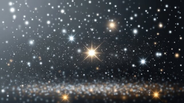 Vast starfield filled with glowing golden and blue stars, scattered sparkling cosmic dust and soft bokeh lights evoking serene wonder and cosmic awe