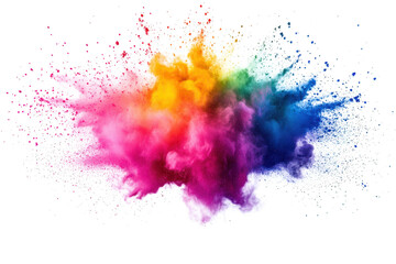 Fototapeta premium A explosion of colorful powder bursts against a white background. creating a dynamic and energetic visual effect. ideal for artistic projects or celebrations