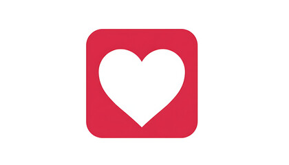 A white heart inside a rounded red square on a white background representing love and care icon