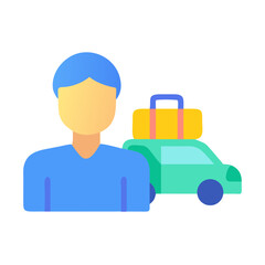Simplified person icon with car and luggage for travel