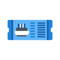 Blue ticket icon with a graphic building illustration