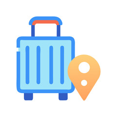 Stylized travel suitcase with destination pointer icon illustration
