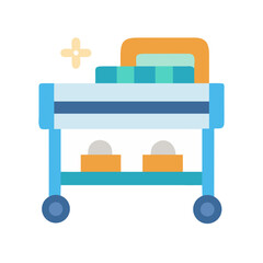 Colorful service trolley with amenities on black background