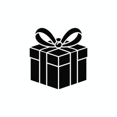 Fototapeta premium Simple black and white gift box icon with ribbon