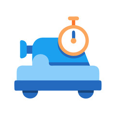 Stylized blue machine with stopwatch against black background design