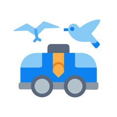 Flat illustration of stylized car with birds in flight