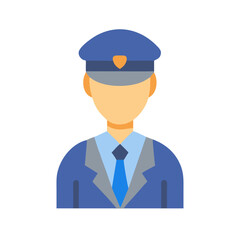 Obraz premium Flat vector illustration of uniformed officer on black background