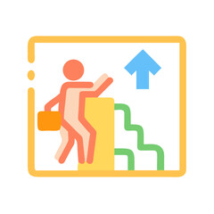 Stylized icon of person climbing steps towards success
