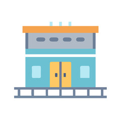 Flat illustration of a train station on black background