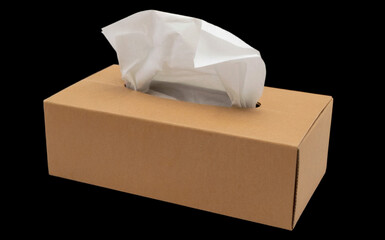 Cardboard box with white tissues emerging from the top