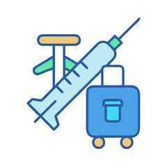 Vaccine tourism concept with suitcase and airplane icons flat