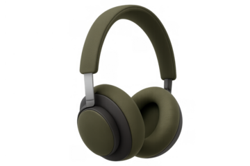 Olive green wireless headphones for personal audio listening, enjoying music and sound, digital device