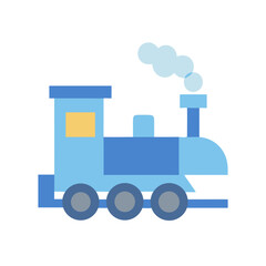 Cartoon steam train engine with smoke on black background