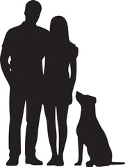 Couple With Dog Silhouette | Valentine Pet Love Illustration