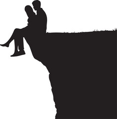 Cliff Couple Silhouette | Romantic Valentine Art