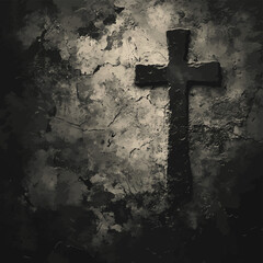 horror background, cross on old grunge concrete texture, mold wall surface, scary haunted poster for horror - thriller- mystery cover, 3D paint   , vector style simple color