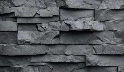 dark gray stacked slate stone wall with rugged layered slabs conveying solidity and calm