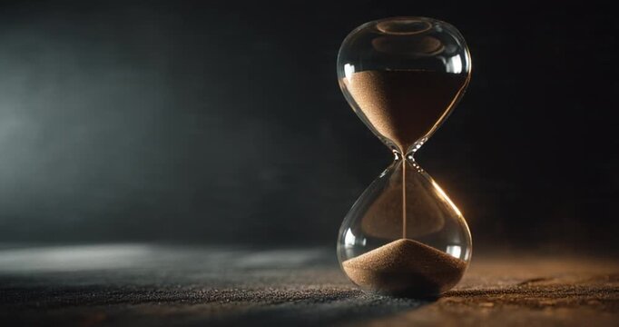 Ephemeral Essence A Low-Angle Depiction of Time Flowing Through an Hourglass